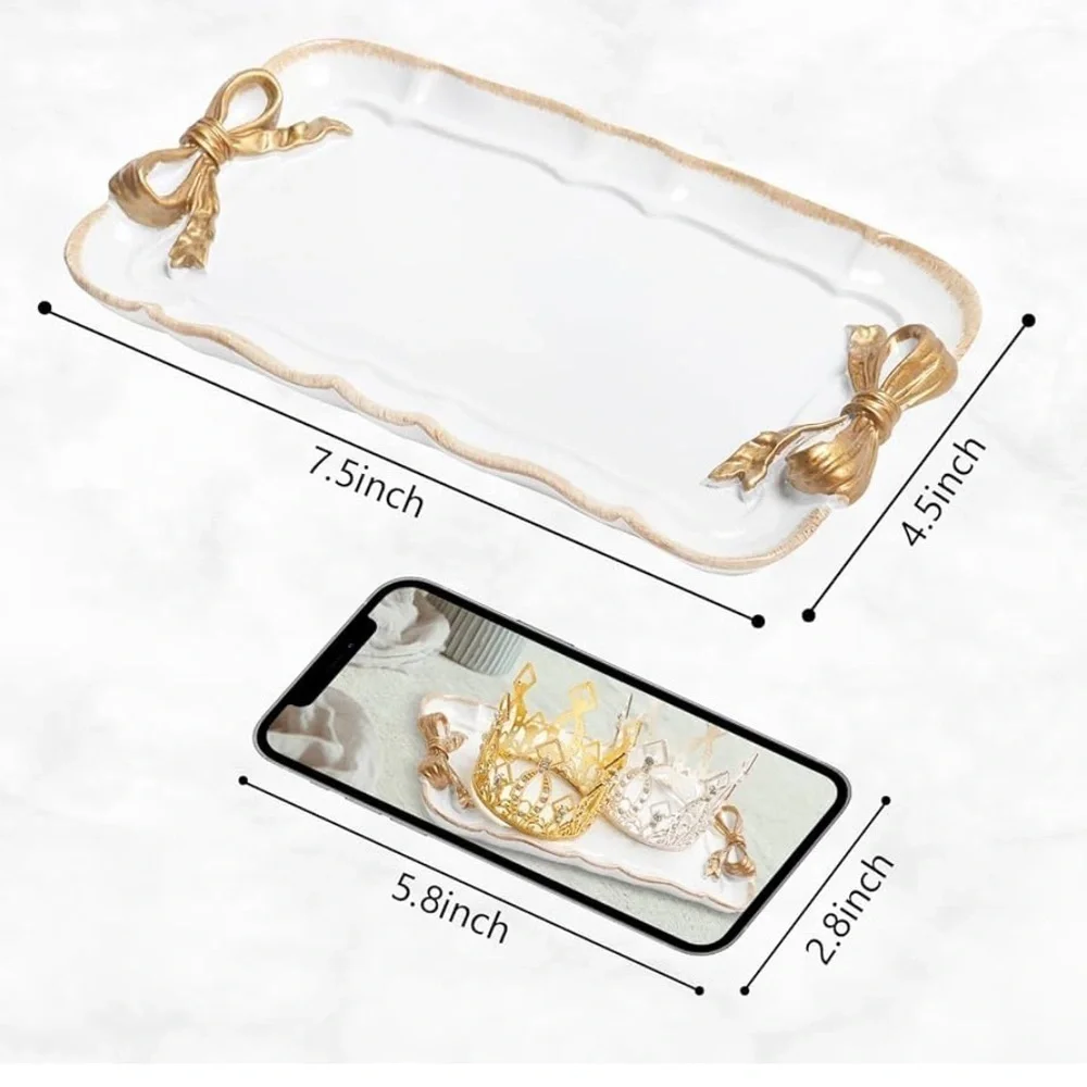 Jewelry tray with gold bows coquette style